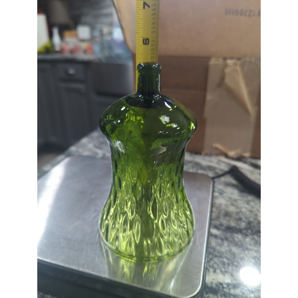 VINTAGE HOMCO AVOCADO GREEN HONEYCOMB GLASS PEG VOTIVE CANDLE HOLDER 5" - Picture 6 of 7